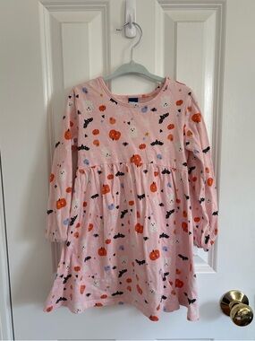 Old Navy Pink Pumpkin & Bat Print Long Sleeve Girls Dress